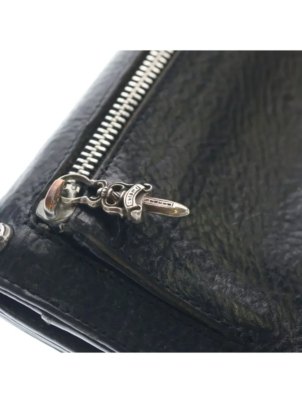 Chrome Hearts Wave Heart Button Leather Wallet Black